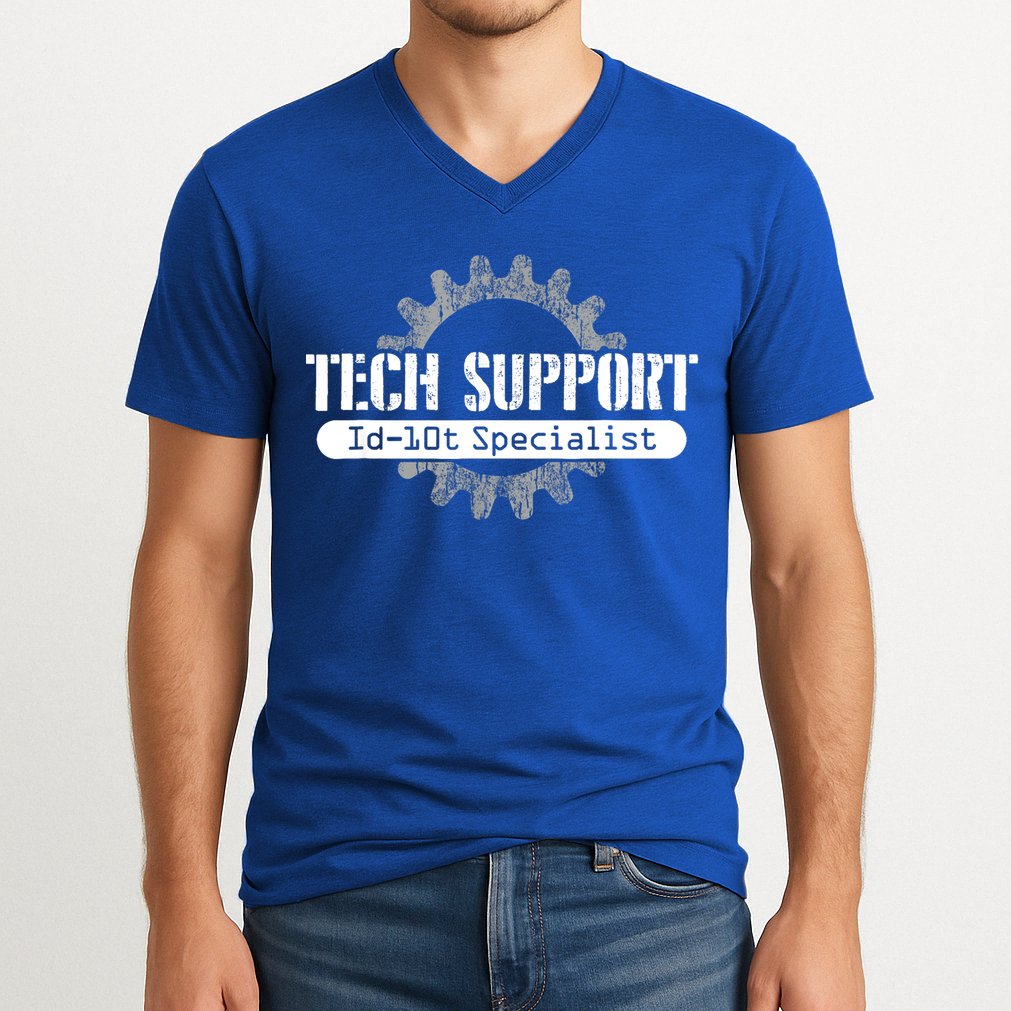 Funny Tech Support Id10t Computer Idiot Joke Gift V-Neck T-Shirt
