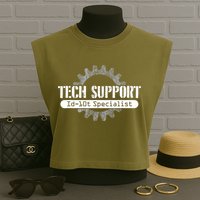 Funny Tech Support Id10t Computer Idiot Joke Gift Garment-Dyed Women's Muscle Tee