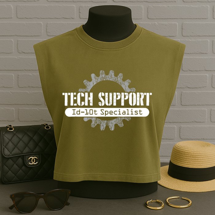 Funny Tech Support Id10t Computer Idiot Joke Gift Garment-Dyed Women's Muscle Tee