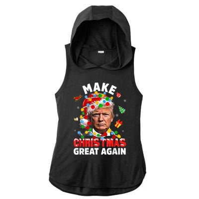 Funny Trump Santa Xmas Lights Make Christmas Great Again Ladies PosiCharge Tri-Blend Wicking Draft Hoodie Tank