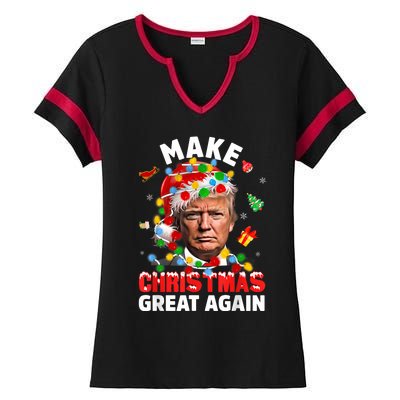 Funny Trump Santa Xmas Lights Make Christmas Great Again Ladies Halftime Notch Neck Tee