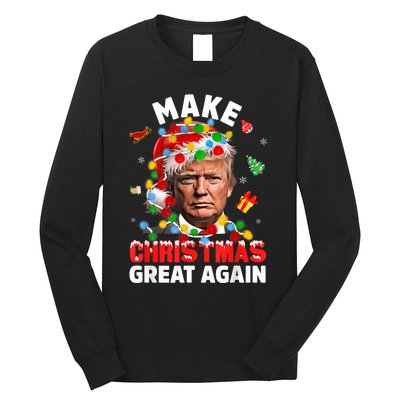 Funny Trump Santa Xmas Lights Make Christmas Great Again Long Sleeve Shirt