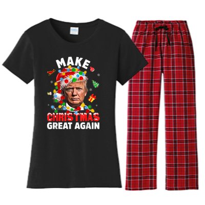 Funny Trump Santa Xmas Lights Make Christmas Great Again Women's Flannel Pajama Set