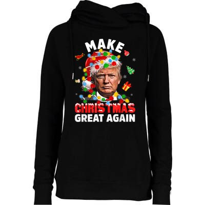 Funny Trump Santa Xmas Lights Make Christmas Great Again Womens Funnel Neck Pullover Hood