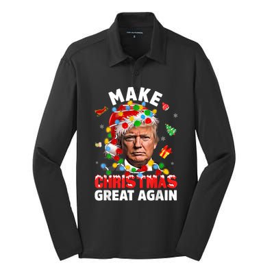 Funny Trump Santa Xmas Lights Make Christmas Great Again Silk Touch Performance Long Sleeve Polo