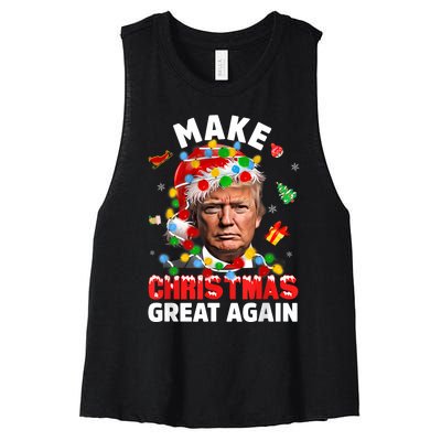 Funny Trump Santa Xmas Lights Make Christmas Great Again Women's Racerback Cropped Tank