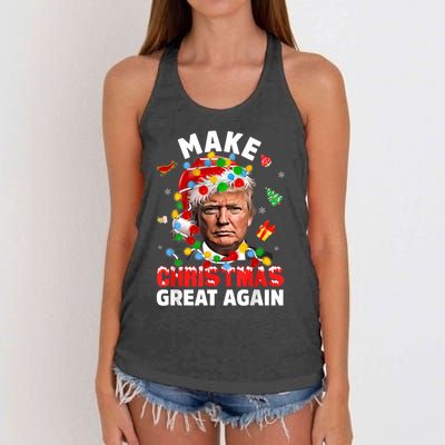 Funny Trump Santa Xmas Lights Make Christmas Great Again Women's Knotted Racerback Tank