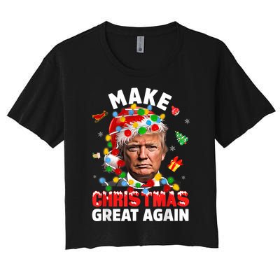 Funny Trump Santa Xmas Lights Make Christmas Great Again Women's Crop Top Tee