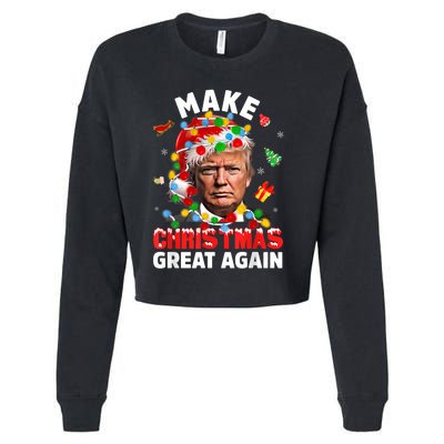 Funny Trump Santa Xmas Lights Make Christmas Great Again Cropped Pullover Crew