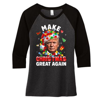 Funny Trump Santa Xmas Lights Make Christmas Great Again Women's Tri-Blend 3/4-Sleeve Raglan Shirt