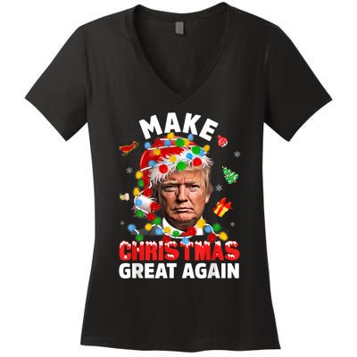 Funny Trump Santa Xmas Lights Make Christmas Great Again Women's V-Neck T-Shirt