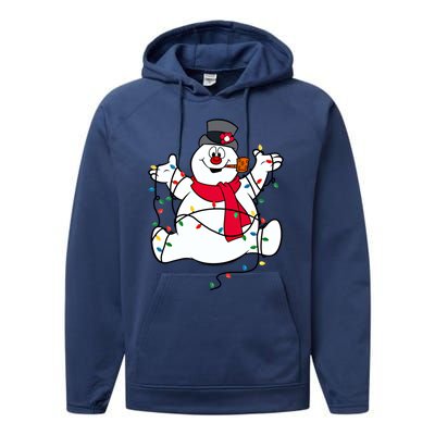 Frosty The Snow Christmas Lights Portrait Meaningful Gift Performance Fleece Hoodie