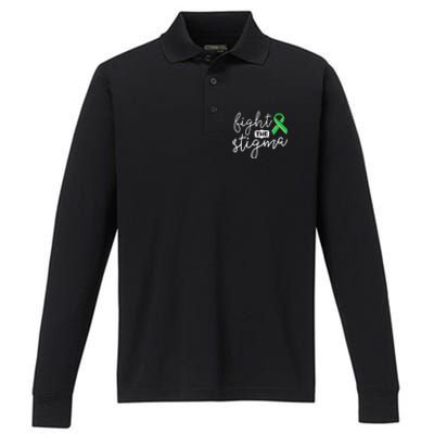 Fight The Stigma Tal Health Awareness Great Gift Green Ribbon Cute Gift Performance Long Sleeve Polo