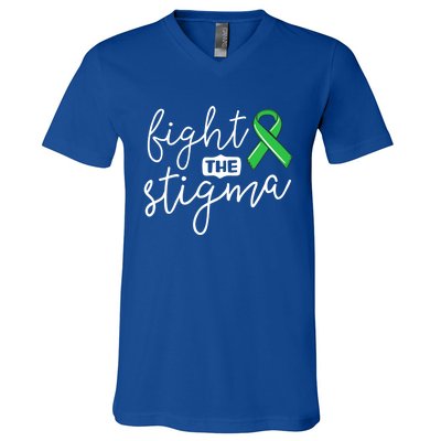 Fight The Stigma Tal Health Awareness Great Gift Green Ribbon Cute Gift V-Neck T-Shirt