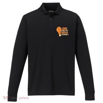 Funny Thanksgiving She Likes My Drum Stick Performance Long Sleeve Polo