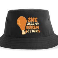 Funny Thanksgiving She Likes My Drum Stick Sustainable Bucket Hat