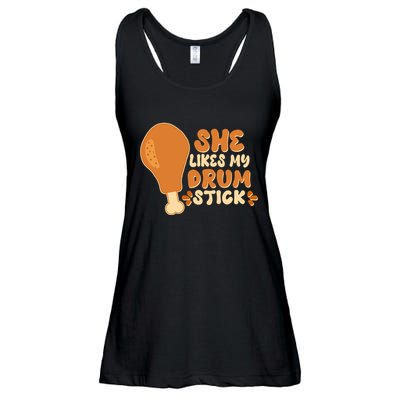 Funny Thanksgiving She Likes My Drum Stick Ladies Essential Flowy Tank