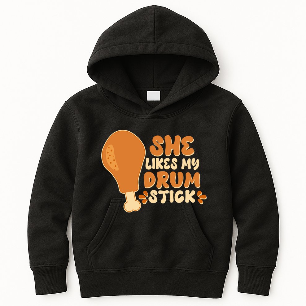 Funny Thanksgiving She Likes My Drum Stick Kids Hoodie