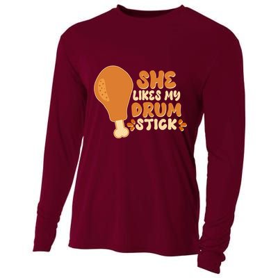 Funny Thanksgiving She Likes My Drum Stick Cooling Performance Long Sleeve Crew