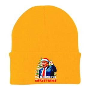 Funny Trump Santa Claus 2024 ILl Be Home For Christmas Knit Cap Winter Beanie