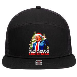 Funny Trump Santa Claus 2024 ILl Be Home For Christmas 7 Panel Mesh Trucker Snapback Hat