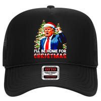 Funny Trump Santa Claus 2024 ILl Be Home For Christmas High Crown Mesh Back Trucker Hat