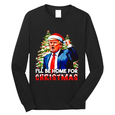 Funny Trump Santa Claus 2024 ILl Be Home For Christmas Long Sleeve Shirt