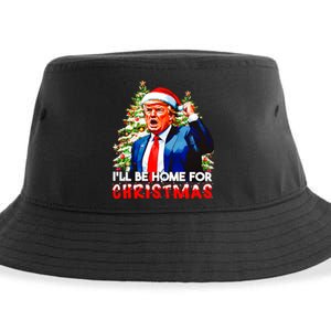 Funny Trump Santa Claus 2024 ILl Be Home For Christmas Sustainable Bucket Hat