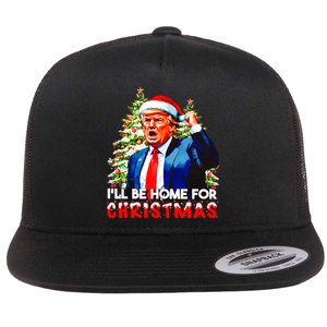 Funny Trump Santa Claus 2024 ILl Be Home For Christmas Flat Bill Trucker Hat