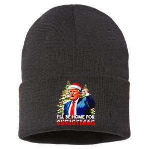 Funny Trump Santa Claus 2024 ILl Be Home For Christmas Sustainable Knit Beanie