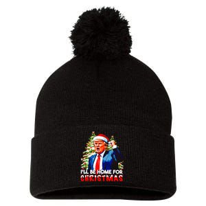 Funny Trump Santa Claus 2024 ILl Be Home For Christmas Pom Pom 12in Knit Beanie