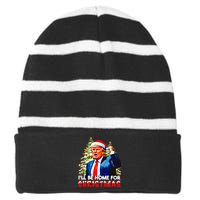 Funny Trump Santa Claus 2024 ILl Be Home For Christmas Striped Beanie with Solid Band