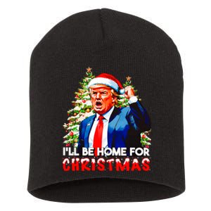 Funny Trump Santa Claus 2024 ILl Be Home For Christmas Short Acrylic Beanie