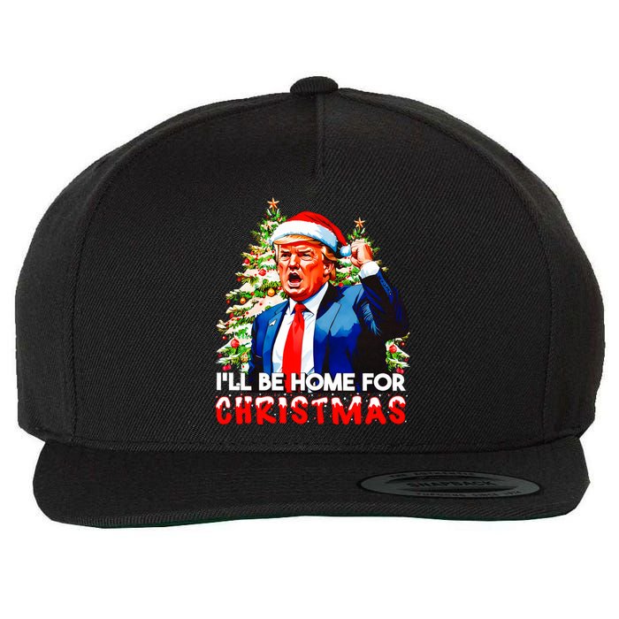 Funny Trump Santa Claus 2024 ILl Be Home For Christmas Wool Snapback Cap