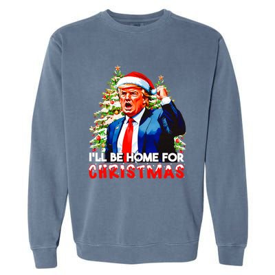 Funny Trump Santa Claus 2024 ILl Be Home For Christmas Garment-Dyed Sweatshirt