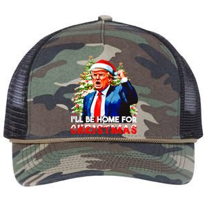 Funny Trump Santa Claus 2024 ILl Be Home For Christmas Retro Rope Trucker Hat Cap