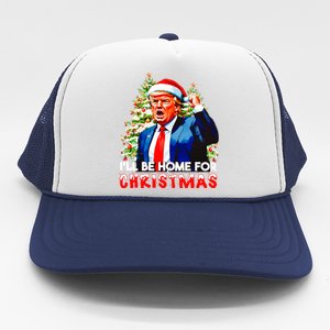 Funny Trump Santa Claus 2024 ILl Be Home For Christmas Trucker Hat