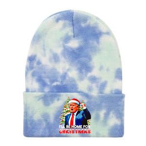 Funny Trump Santa Claus 2024 ILl Be Home For Christmas Tie Dye 12in Knit Beanie