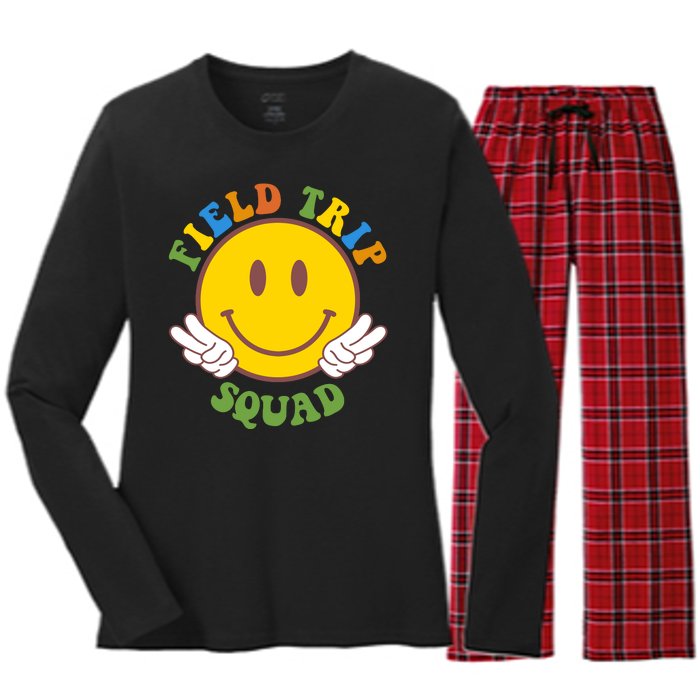 Field Trip Squad Smiley Face School Women's Long Sleeve Flannel Pajama Set 