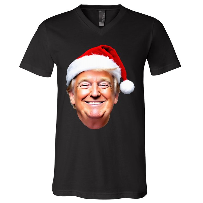 Funny Trump Santa Hat Donald Trump Christmas New Year Xmas V-Neck T-Shirt