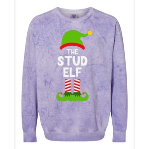 Funny The Stud Elf Christmas Family Party Pajama Colorblast Crewneck Sweatshirt