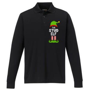 Funny The Stud Elf Christmas Family Party Pajama Performance Long Sleeve Polo