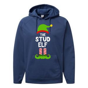 Funny The Stud Elf Christmas Family Party Pajama Performance Fleece Hoodie