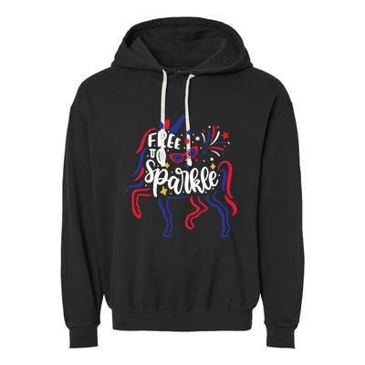 Free to Sparkle Patriotic Unicorn 4th of July Girl Boy Wo Garment-Dyed Fleece Hoodie