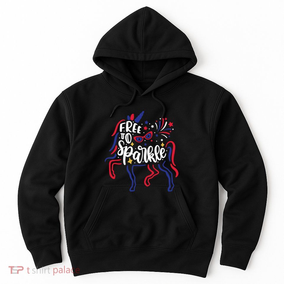 Free to Sparkle Patriotic Unicorn 4th of July Girl Boy Wo Hoodie