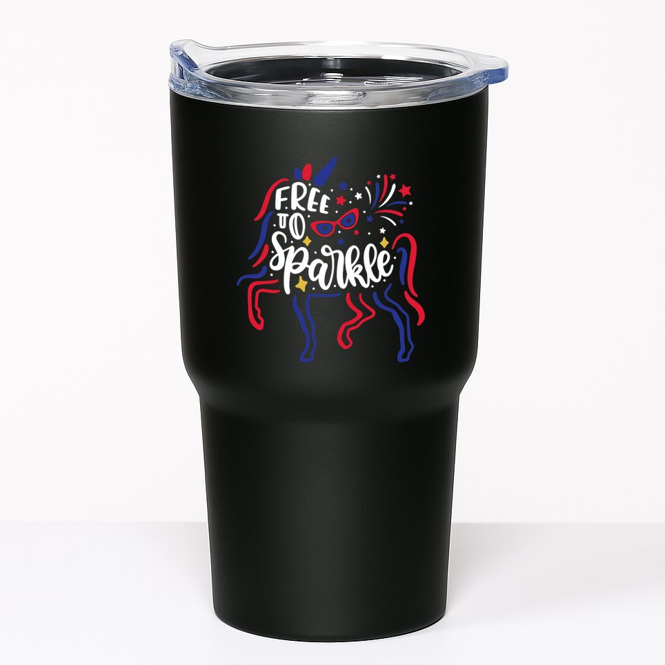 Free to Sparkle Patriotic Unicorn 4th of July Girl Boy Wo Tumbler