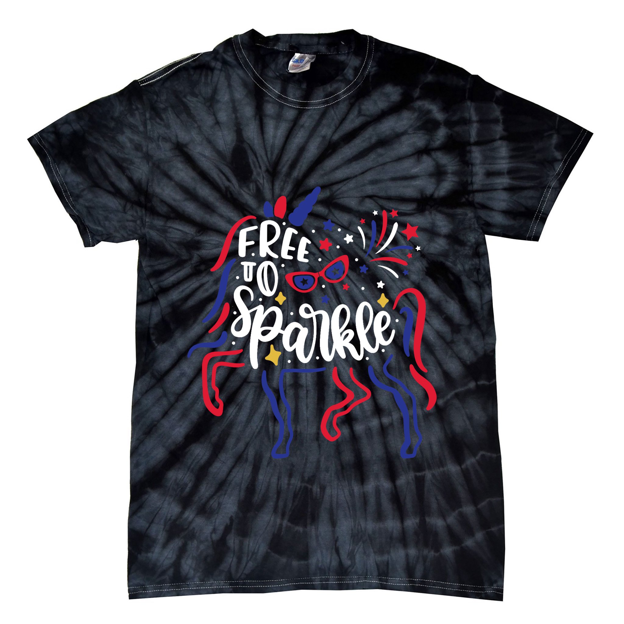 Free to Sparkle Patriotic Unicorn 4th of July Girl Boy Wo Tie-Dye T-Shirt
