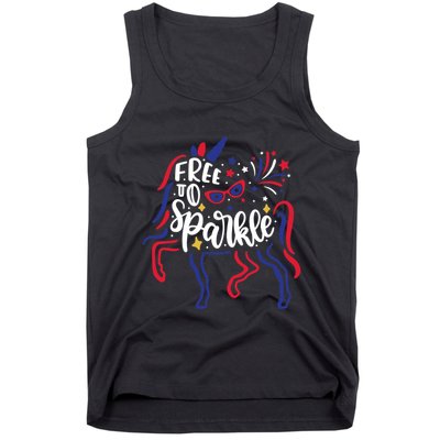 Free to Sparkle Patriotic Unicorn 4th of July Girl Boy Wo Tank Top