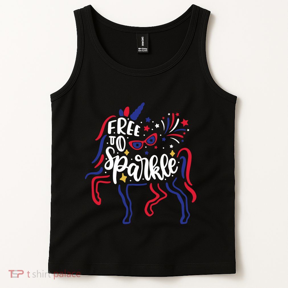 Free to Sparkle Patriotic Unicorn 4th of July Girl Boy Wo Tank Top