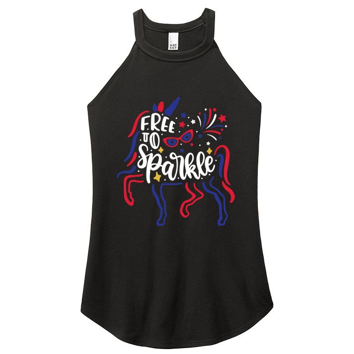 Free to Sparkle Patriotic Unicorn 4th of July Girl Boy Wo Women's Perfect Tri Rocker Tank